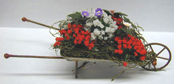 Dollhouse Miniature Wheelbarrow with Flowers 5 X 2 3/4